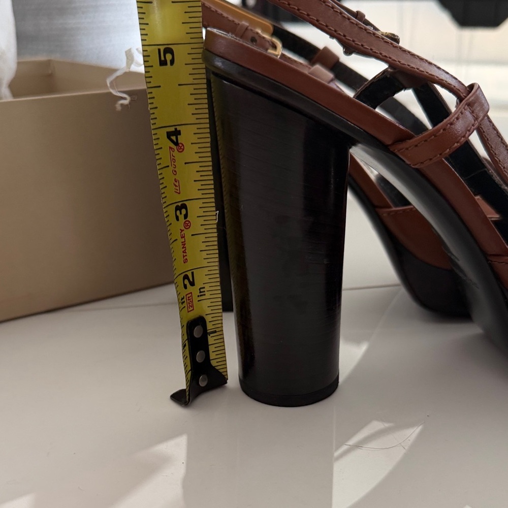 Burberry Brown Leather Platform Slingback Heels with Gold Hardware - Picture 4 of 4